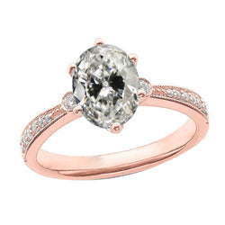 Ovaler alter Minenschliff Echt Aus der Erde Abgebauter Natürlicher Diamantring 6 Zinken konischer Schaft 4.50 Karat