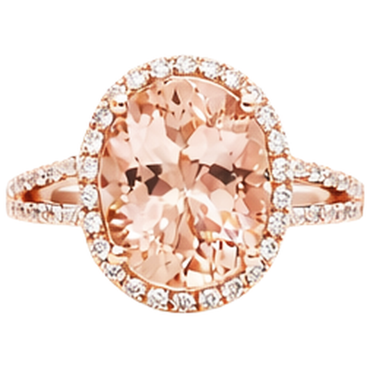 Ovalschliff 33,75 ct Morganit mit Aus der Erde Abgebauter Natürlicher Diamanten Ehering