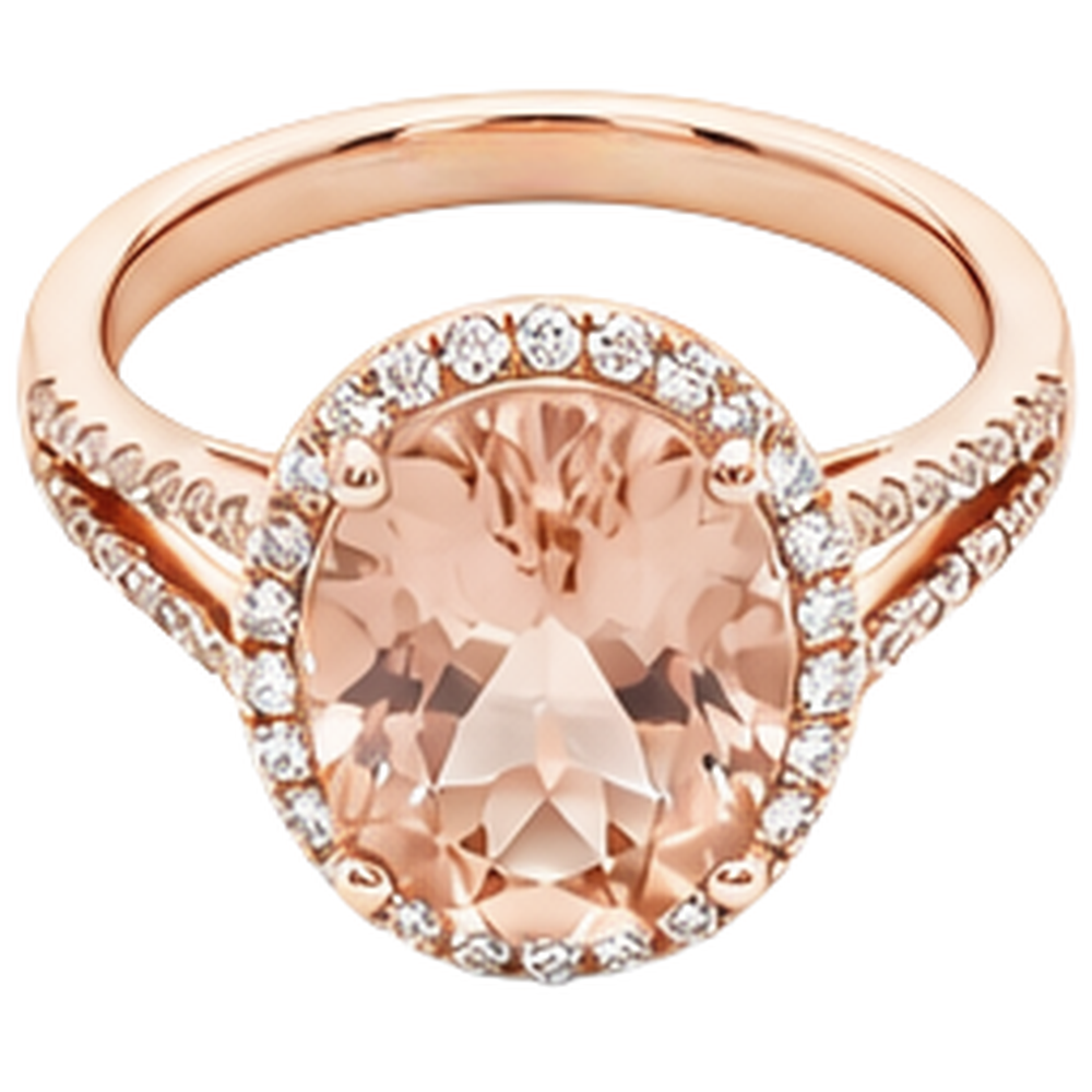 Ovalschliff 33,75 ct Morganit mit Aus der Erde Abgebauter Natürlicher Diamanten Ehering
