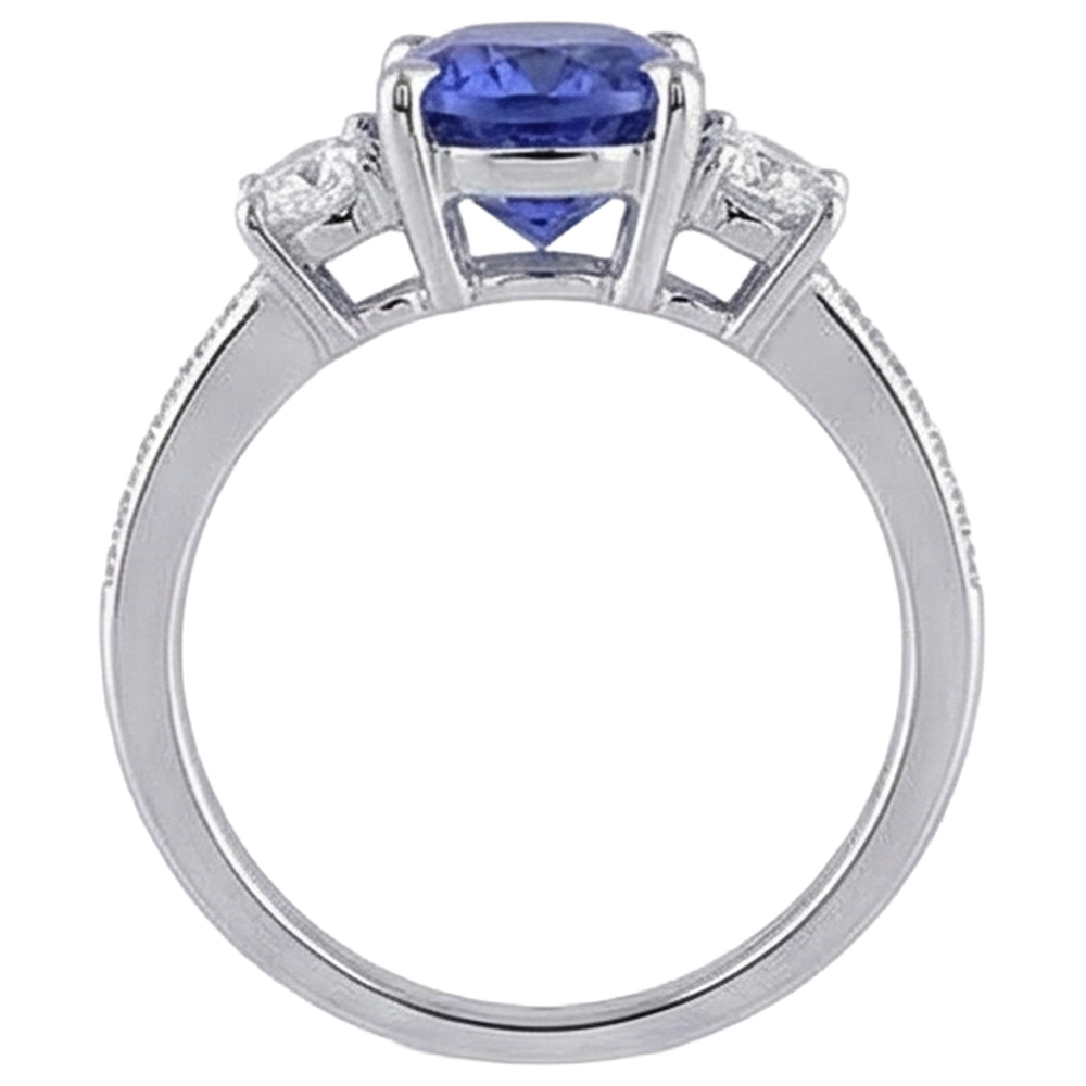 Ovalschliff 4,50 ct. Tansanit mit Aus der Erde Abgebauter Natürlicher Diamanten 3-Stein-Stil-Ring 14K