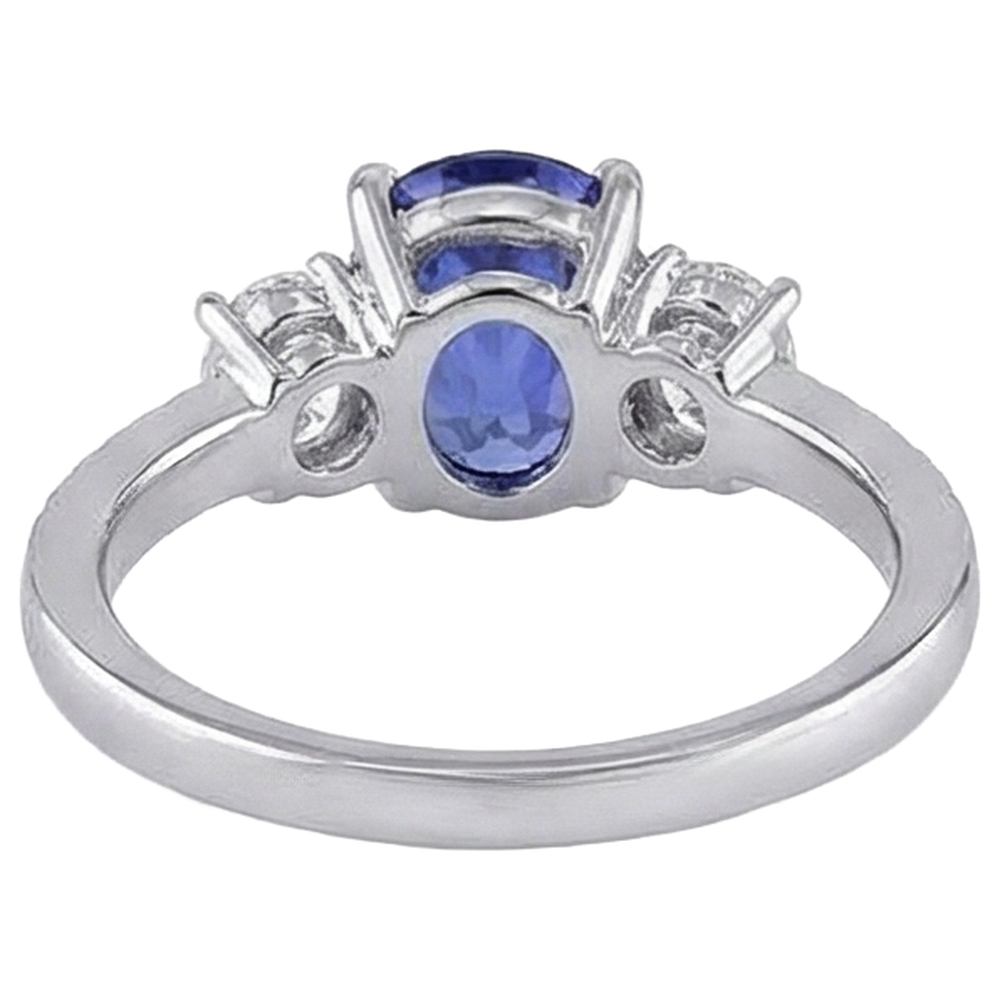 Ovalschliff 4,50 ct. Tansanit mit Aus der Erde Abgebauter Natürlicher Diamanten 3-Stein-Stil-Ring 14K