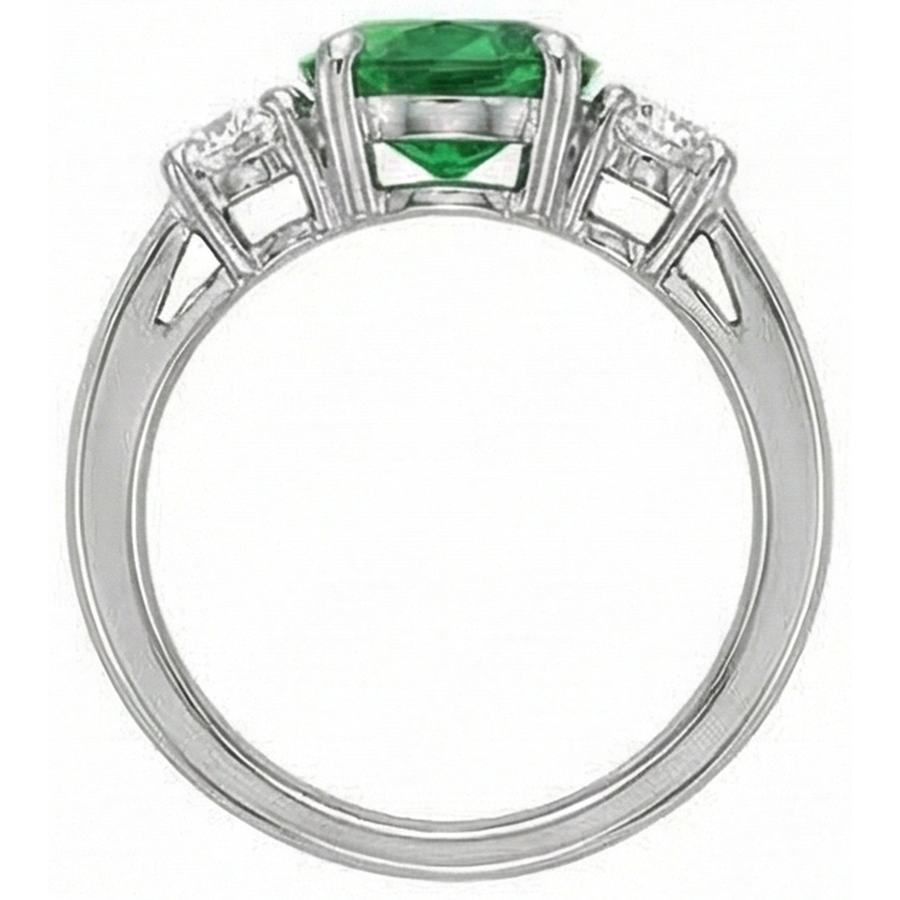Ovalschliff 6.50 Karat Grün Smaragd Und Aus der Erde Abgebauter Natürlicher Diamanten 3 Steine Ring Weißgold 14K