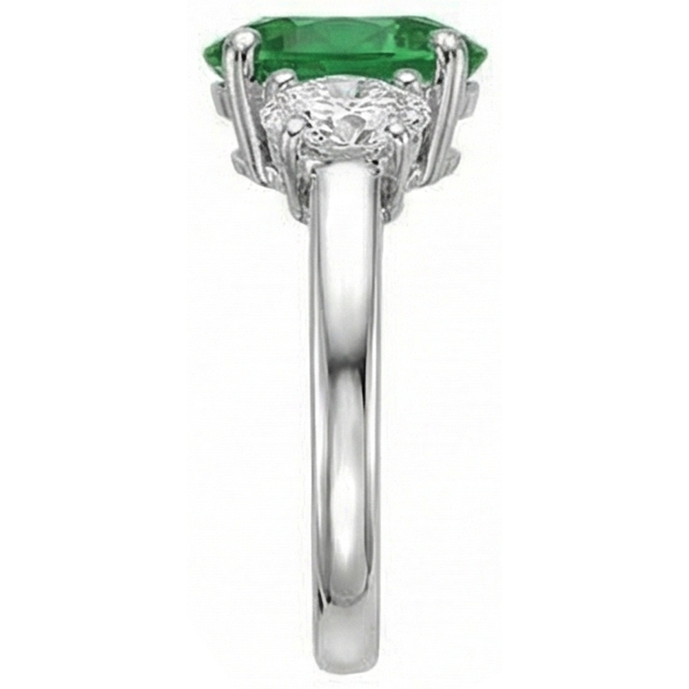 Ovalschliff 6.50 Karat Grün Smaragd Und Aus der Erde Abgebauter Natürlicher Diamanten 3 Steine Ring Weißgold 14K