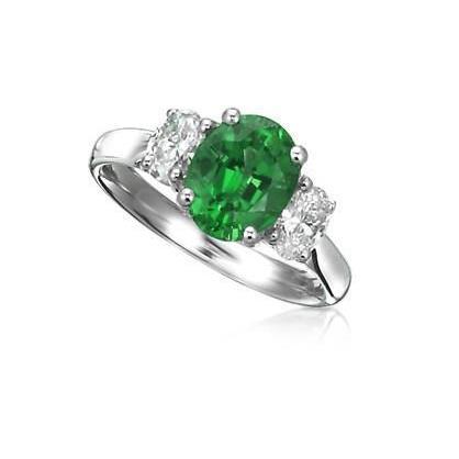Ovalschliff 6.50 Karat Grün Smaragd Und Diamanten 3 Steine Ring Weißgold 14K