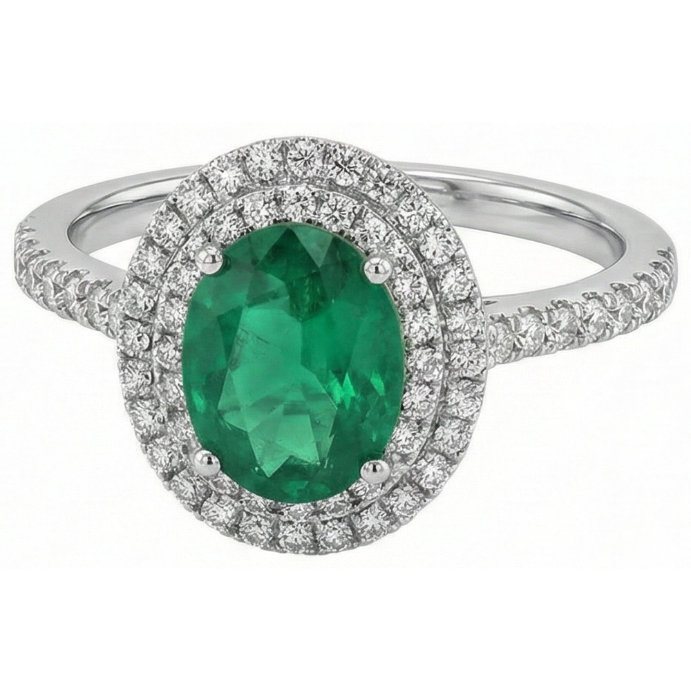 Ovalschliff Grün Smaragd Halo Runder Aus der Erde Abgebauter Natürlicher Diamant Edelstein Ring 4,35 Karat WG 14K