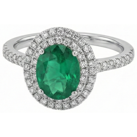 Ovalschliff Grün Smaragd Halo Runder Aus der Erde Abgebauter Natürlicher Diamant Edelstein Ring 4,35 Karat WG 14K