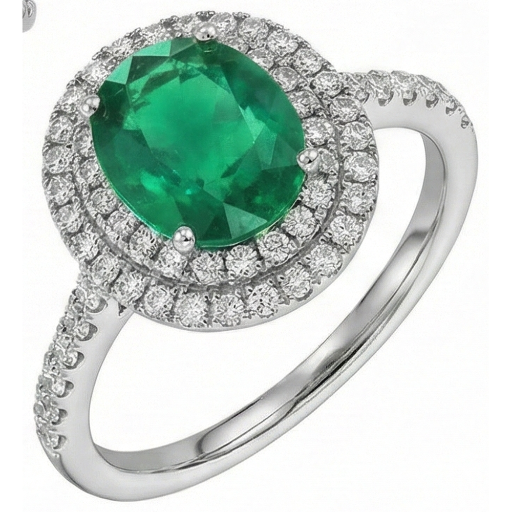 Ovalschliff Grün Smaragd Halo Runder Aus der Erde Abgebauter Natürlicher Diamant Edelstein Ring 4,35 Karat WG 14K