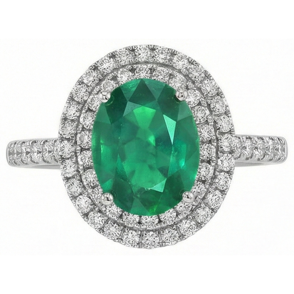Ovalschliff Grün Smaragd Halo Runder Aus der Erde Abgebauter Natürlicher Diamant Edelstein Ring 4,35 Karat WG 14K