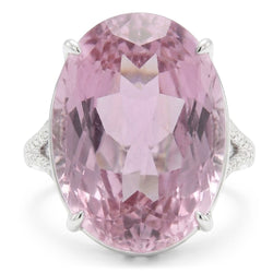 Ovalschliff Rosa Kunzit Aus der Erde Abgebauter Natürlicher Diamant Edelstein Ring 20.50 Kt Weißgold 14K