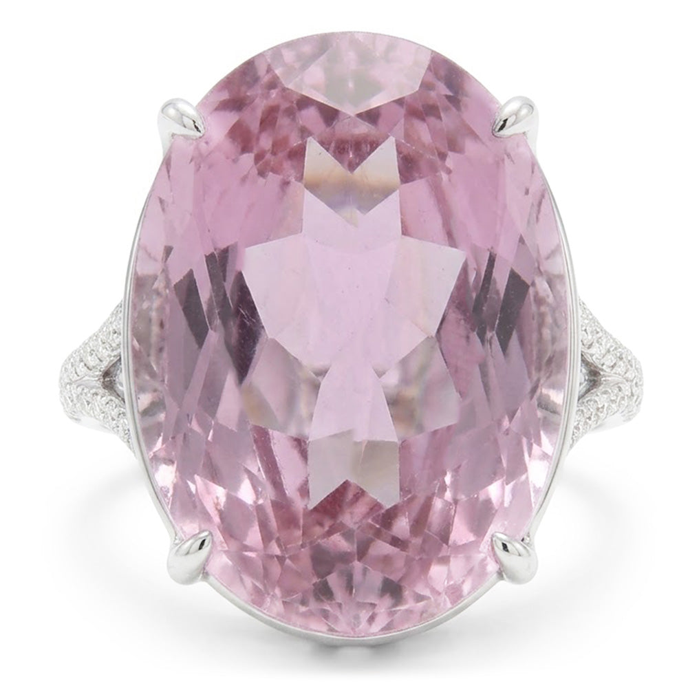 Ovalschliff Rosa Kunzit Aus der Erde Abgebauter Natürlicher Diamant Edelstein Ring 20.50 Kt Weißgold 14K