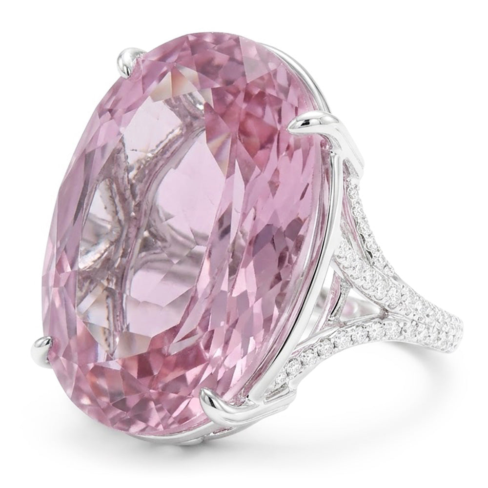 Ovalschliff Rosa Kunzit Aus der Erde Abgebauter Natürlicher Diamant Edelstein Ring 20.50 Kt Weißgold 14K