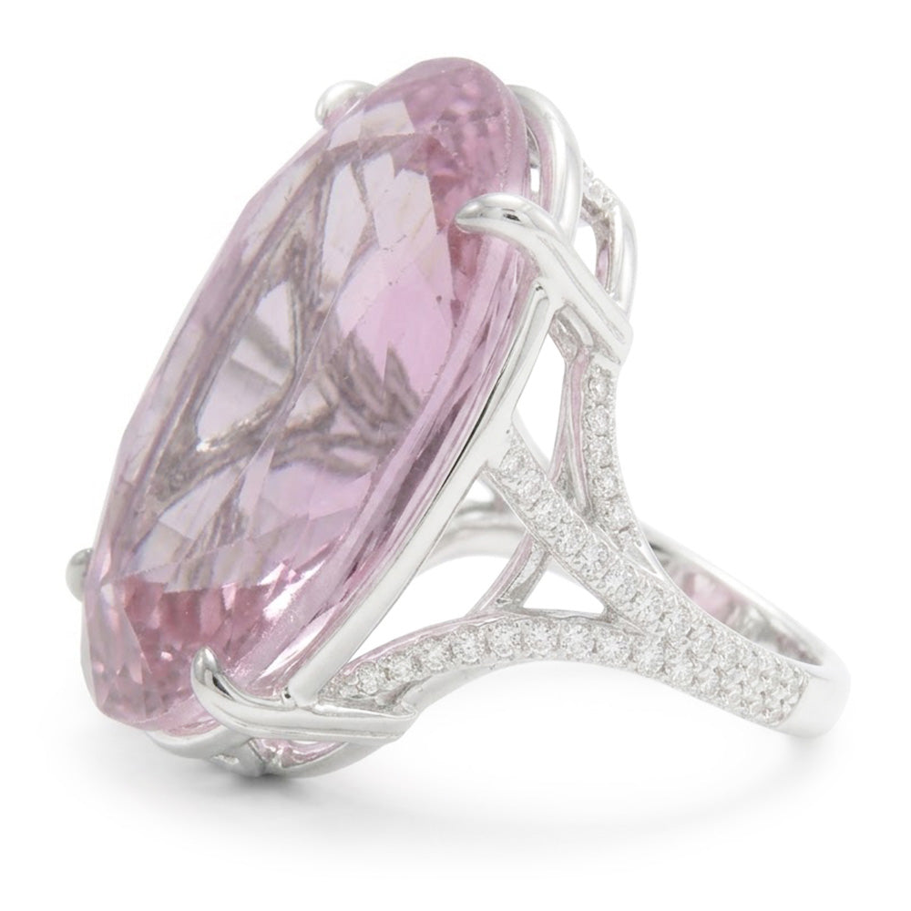 Ovalschliff Rosa Kunzit Aus der Erde Abgebauter Natürlicher Diamant Edelstein Ring 20.50 Kt Weißgold 14K
