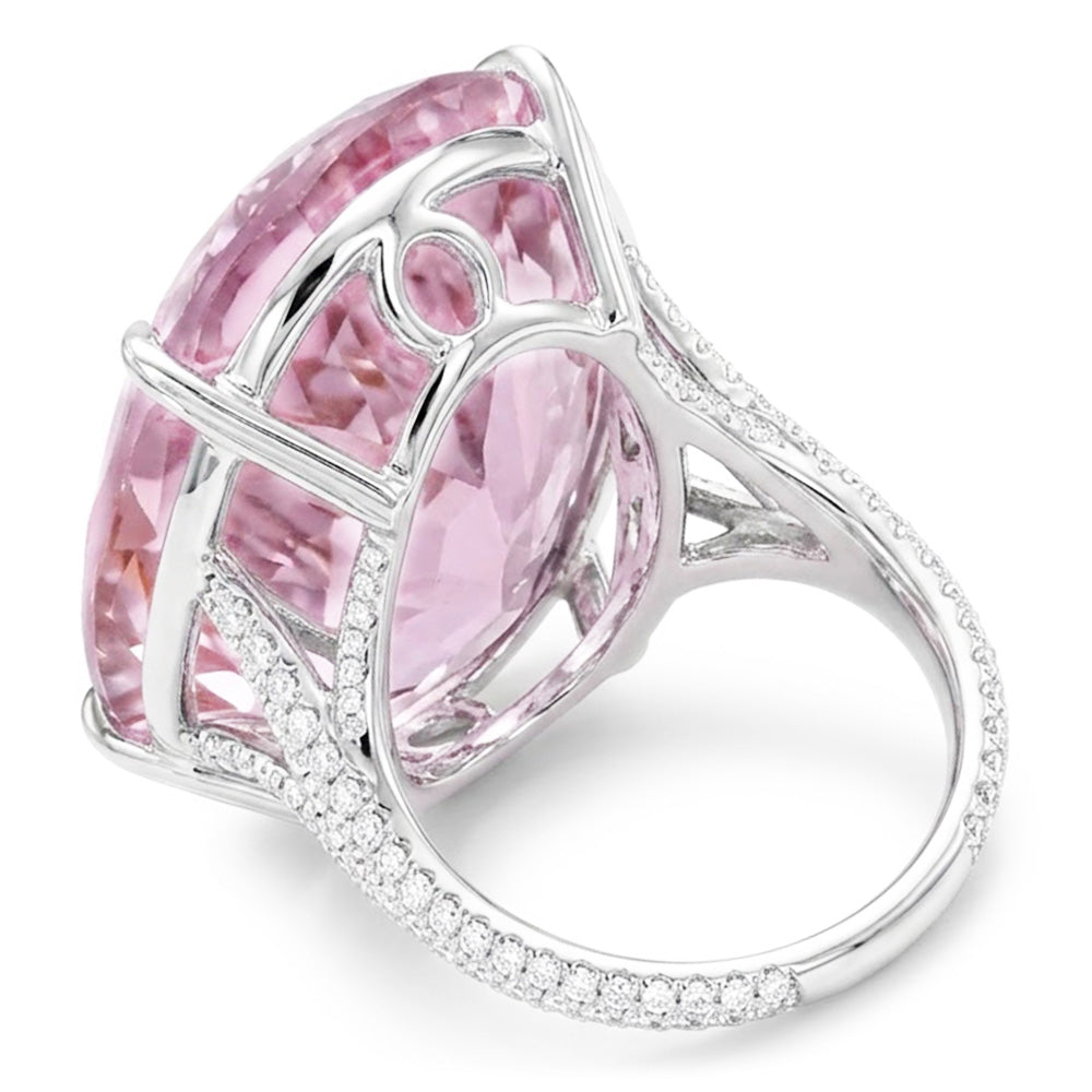 Ovalschliff Rosa Kunzit Aus der Erde Abgebauter Natürlicher Diamant Edelstein Ring 20.50 Kt Weißgold 14K