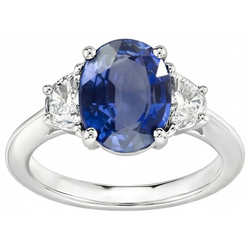 Ovalschliff Sri Lanka Saphir & Aus der Erde Abgebauter Natürlicher Diamant 3 Stein Ring 2 Karat WG 14K