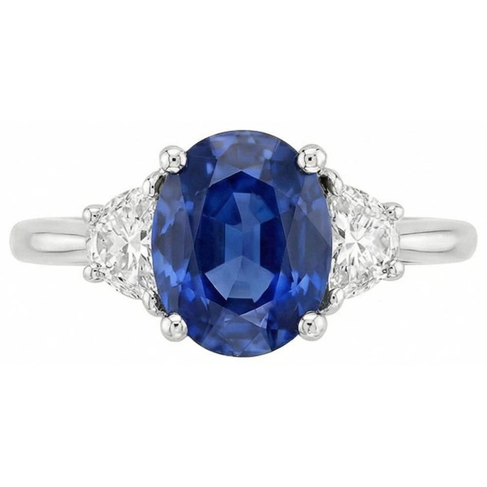 Ovalschliff Sri Lanka Saphir & Aus der Erde Abgebauter Natürlicher Diamant 3 Stein Ring 2 Karat WG 14K