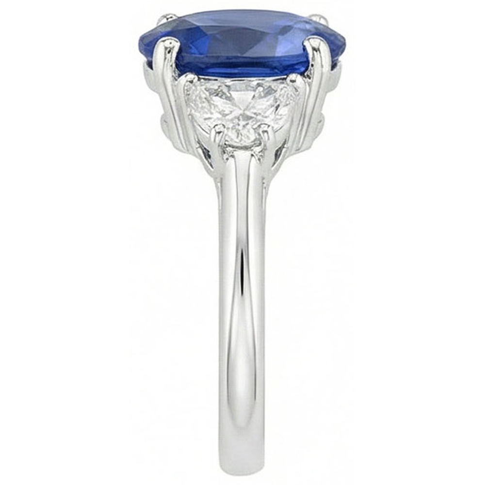 Ovalschliff Sri Lanka Saphir & Aus der Erde Abgebauter Natürlicher Diamant 3 Stein Ring 2 Karat WG 14K