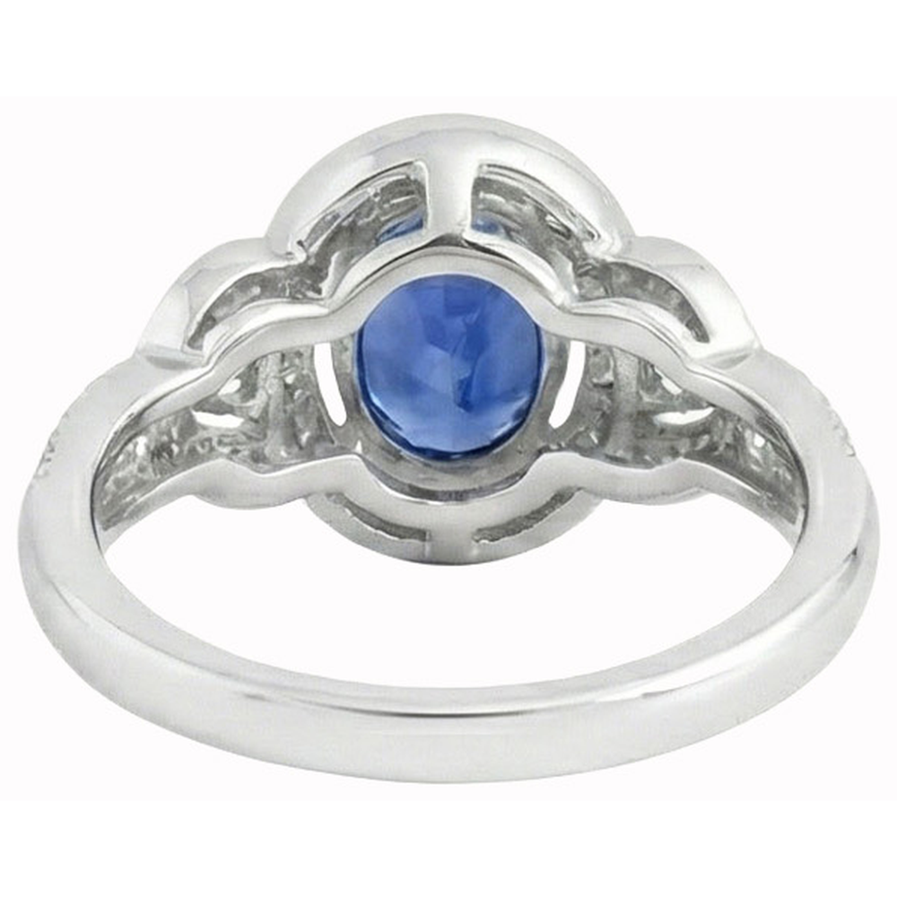 Ovalschliff Sri Lanka Saphir und Aus der Erde Abgebauter Natürlicher Diamant Ring Weißgold 14K 3 Ct