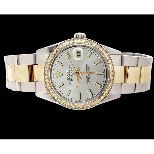 Oyster Edelstahl & Gelbgold Rolex-Uhr, weißes Stick-Zifferblatt, Datejust SCHNELLES EINSTELLEN
