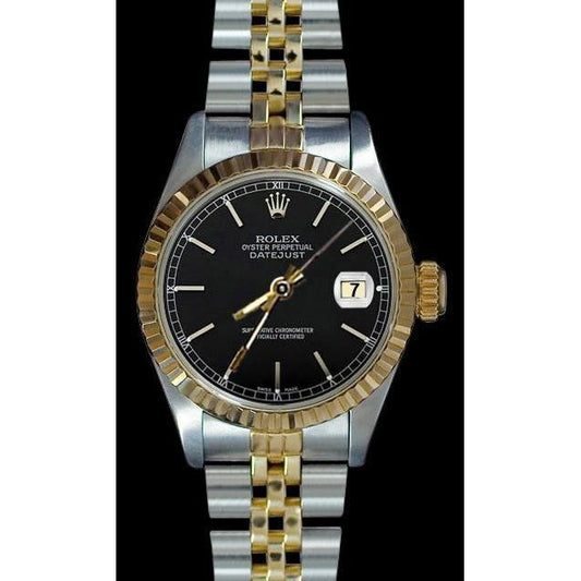 Oyster Perpetual blauer Index Stick-Zifferblatt Edelstahl & Gold Rolex Datejust Damenuhr