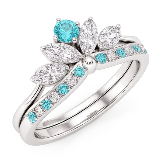 Paraiba-Turmalin & Diamant-Kronenring-Set