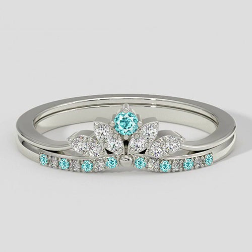 Paraiba-Turmalin & Diamant-Kronenring-Set