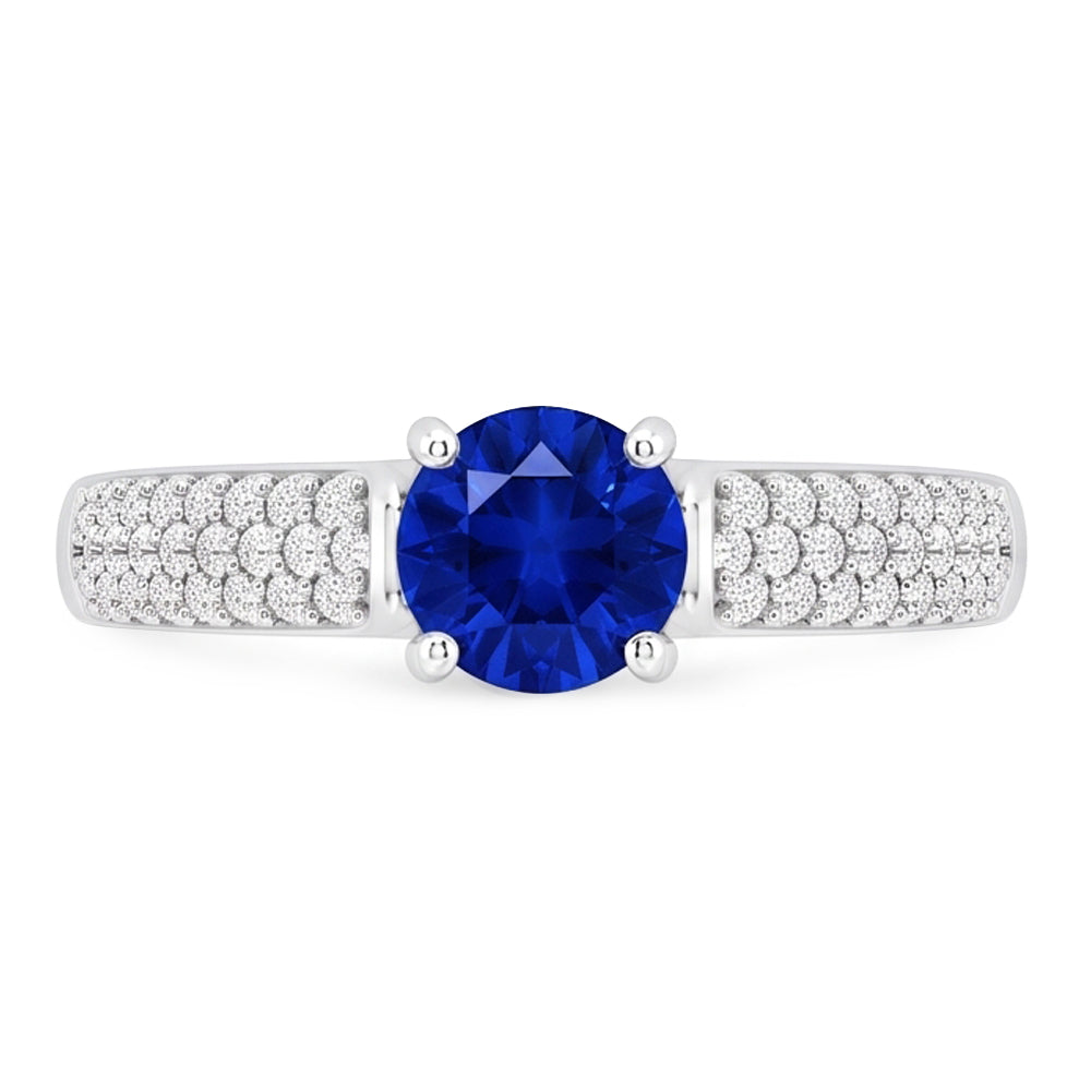 Pave Aus der Erde Abgebauter Natürlicher Diamant Blue Saphir 2 Karat Ring Weißgold 14K