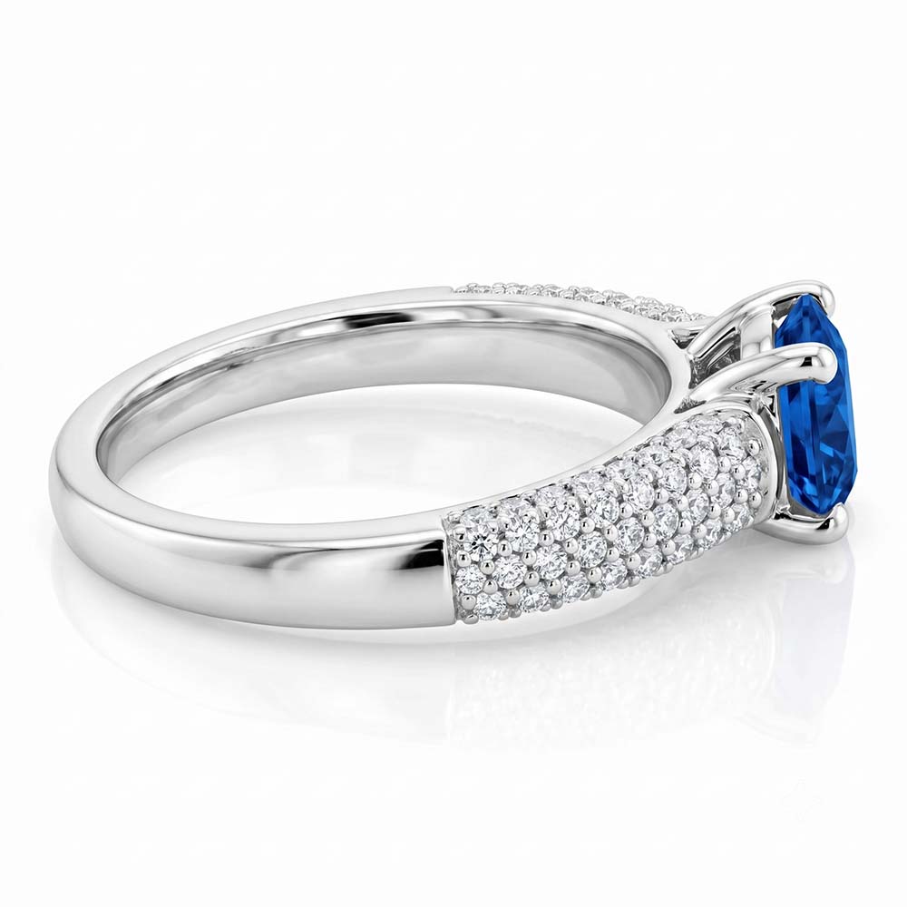 Pave Aus der Erde Abgebauter Natürlicher Diamant Blue Saphir 2 Karat Ring Weißgold 14K