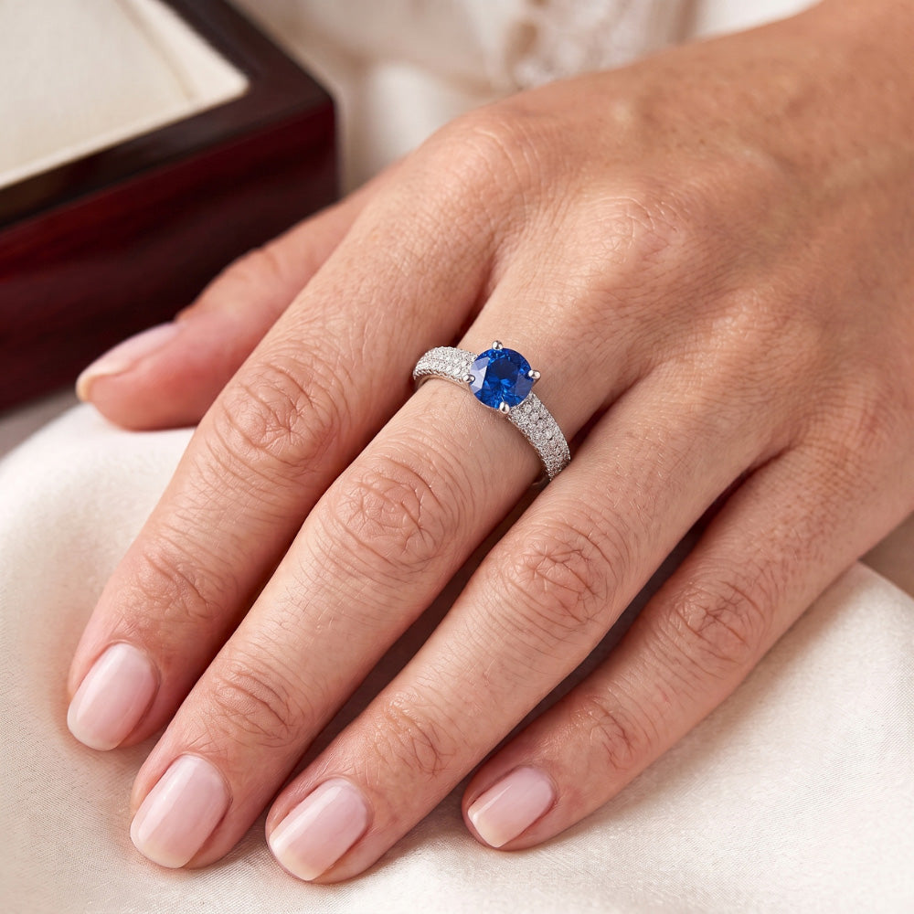 Pave Aus der Erde Abgebauter Natürlicher Diamant Blue Saphir 2 Karat Ring Weißgold 14K