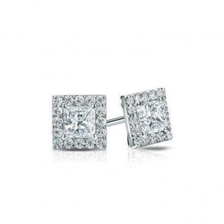 Pave Princess And Runden Cut 2,92 Karat Echt Diamant Ohrstecker Halo Ohrringe