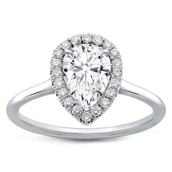 Pear Anniversary Runden Halo Echt Aus der Erde Abgebauter Natürlicher DiamantVerlobungsring 2 Karat WG 14K