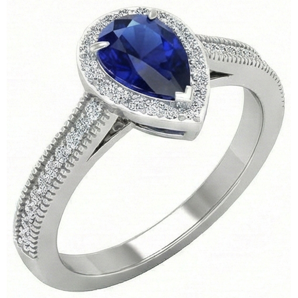 Royalblauer Saphir Edelstein-Ring 1-Karat 14 Karat Weißgold – Hauptansicht