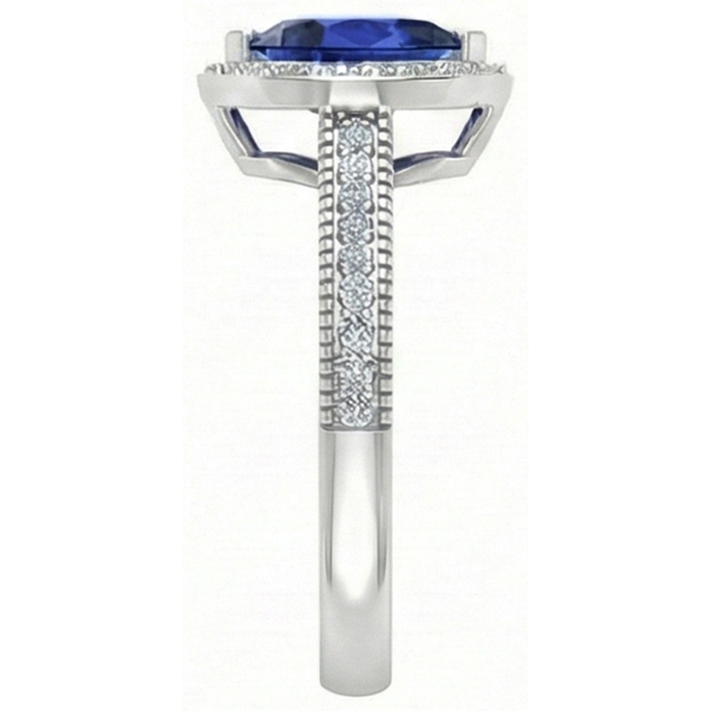 Tropfen-Schliff Royalblauer Saphir Ring in 14 Karat Weißgold – Schrägansicht