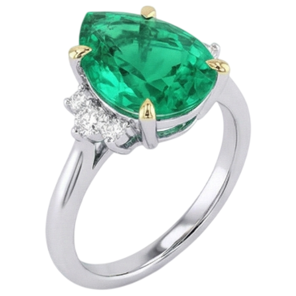 Edler Smaragd Tropfen-Schliff Farbstein-Ring in 14 Karat Zweifarbig Gold – Seitenansicht