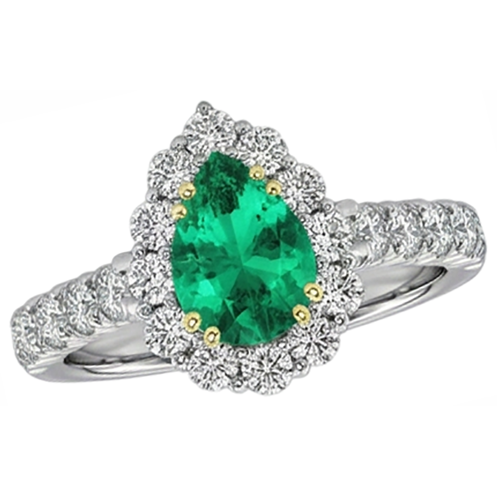 Kolumbianischer Smaragd Tropfen-Schliff Schmuckstein-Ring in Zweifarbiges 14K Gold – Schrägansicht