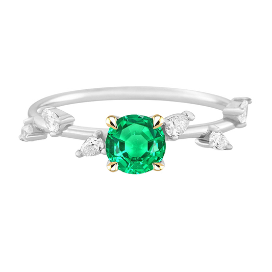 Schmuckstein-Ring 14 Karat Zweifarbig Gold mit Smaragd – Hauptansicht