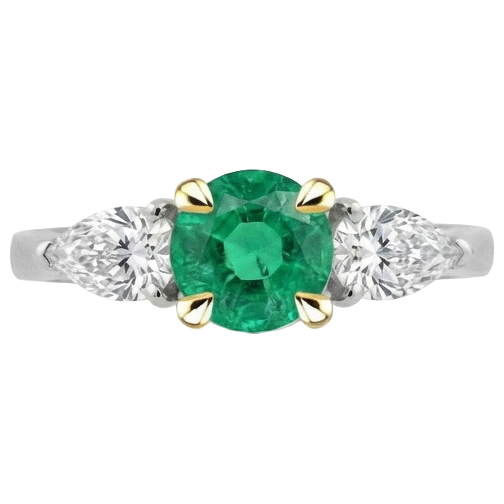 Naturreiner Smaragd Schmuckstein-Ring 2 Karat 14 Karat Zweifarbig Gold – Schrägansicht