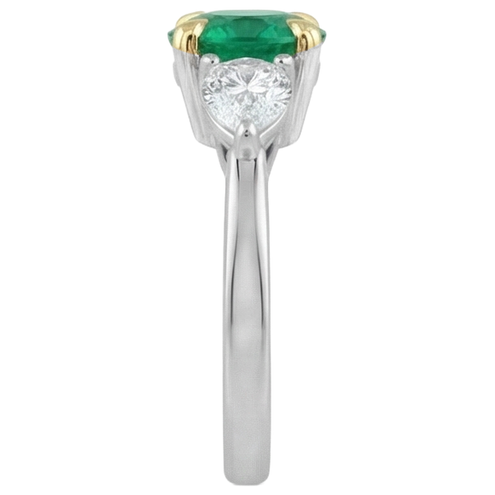 Schmuckstein-Ring 14 Karat Zweifarbig Gold mit Smaragd – Profilansicht