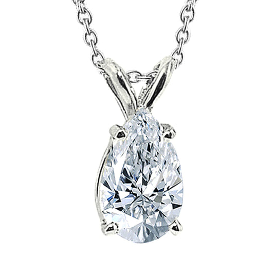 Pear Echt DiamantSolitaire Anhänger Damen Halskette Weißgold Neu 3 cts.
