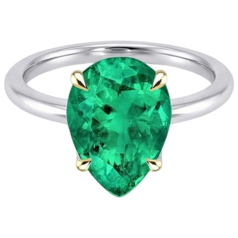 Tropfen-Schliff Kolumbianischer Smaragd Ring in Zweifarbiges 14K Gold – Frontansicht