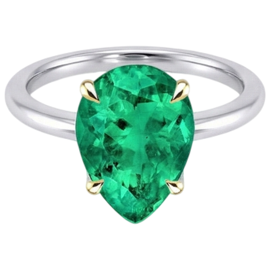 Tropfen-Schliff Kolumbianischer Smaragd Ring in Zweifarbiges 14K Gold – Frontansicht