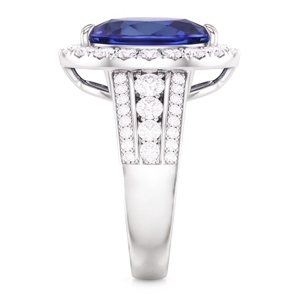 Pear Halo Verlobungsring mit blauem Saphir und Natürlicher Diamant ( nicht im Labor gezüchtet )en 3 Karat