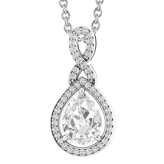 Pear Old Mine Cut Halo Natürlich Diamant Anhänger 5 Karat Krappenset