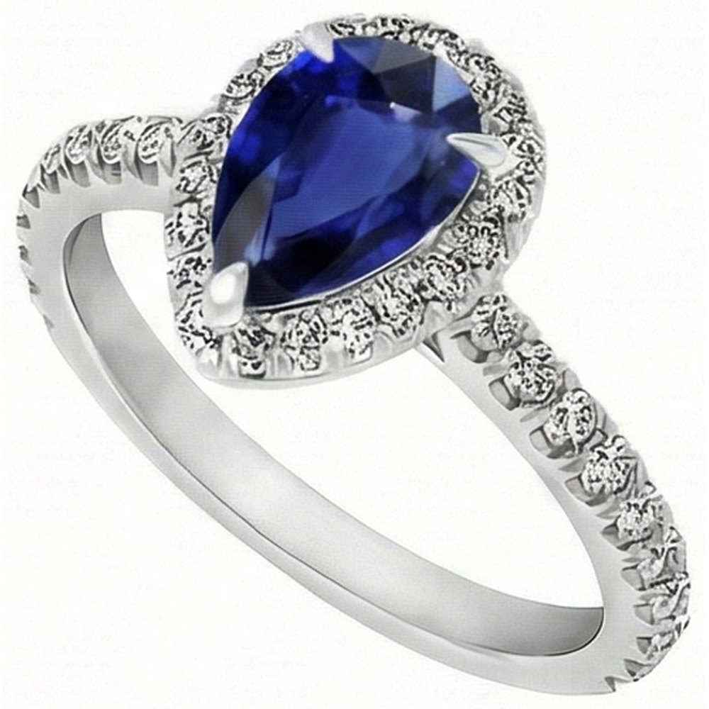 Birnen-Schliff Blauer Saphir Ring in 14K Weißgold – Seitenansicht