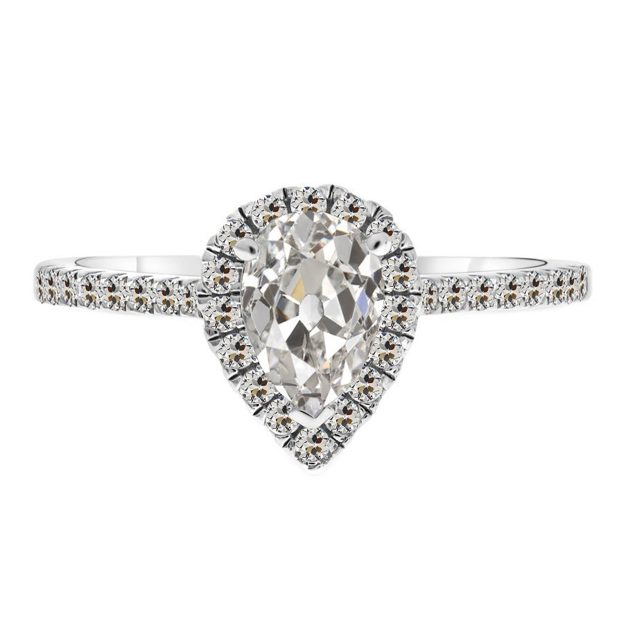 Diamant Old Mine Cut Halo-Fassung Ring in 14 Karat Weißgold – Hauptansicht