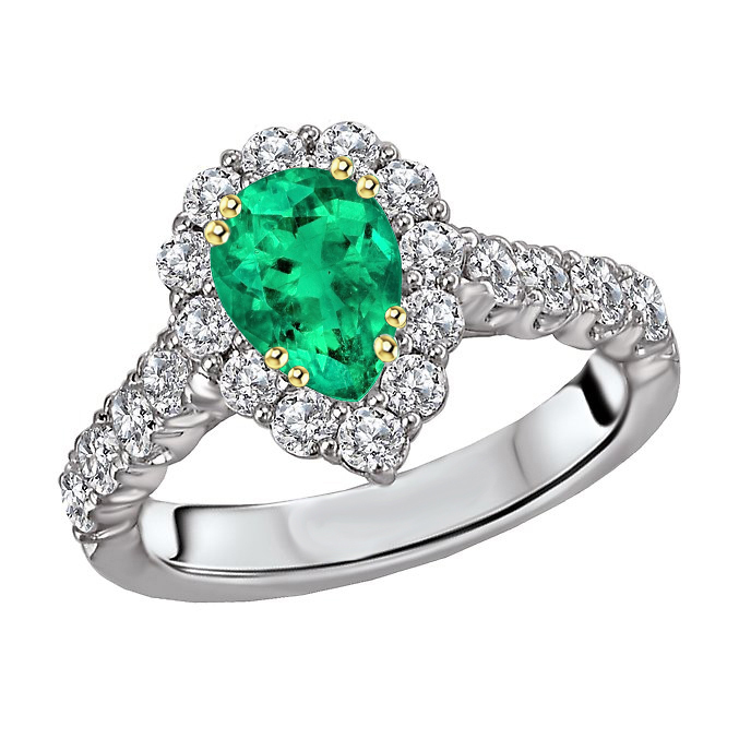 Kolumbianischer Smaragd Tropfen-Schliff Schmuckstein-Ring in Zweifarbiges 14K Gold – Hauptansicht