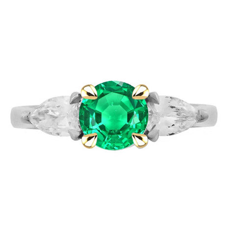Smaragd Brillantschliff Schmuckstein-Ring in 14 Karat Zweifarbig Gold – Hauptansicht