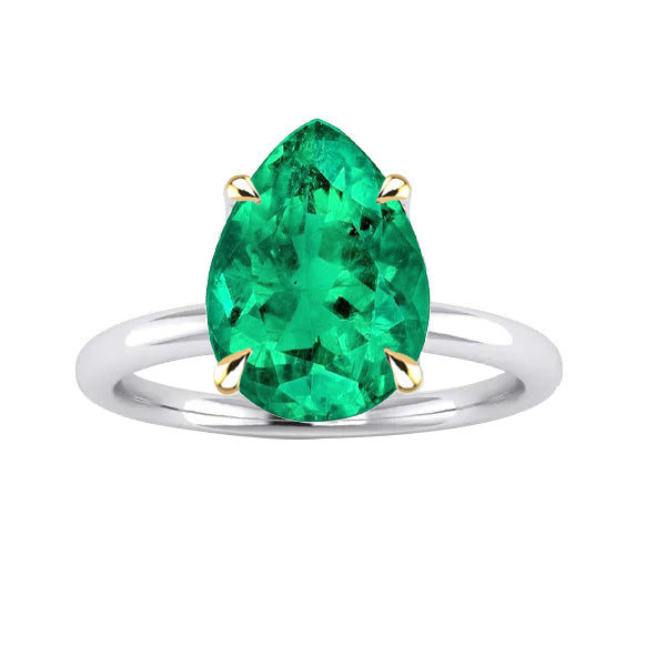 Kolumbianischer Smaragd Schmuckstein-Ring 3-Karat Zweifarbiges 14K Gold – Hauptansicht