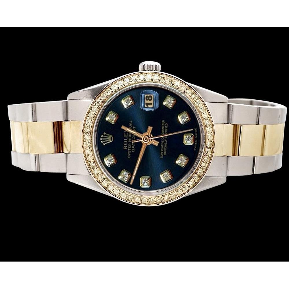 Perpetual Blau Diamant Zifferblatt Lünette Datejust Uhr Edelstahl & Gold Rolex SCHNELLES EINSTELLEN

