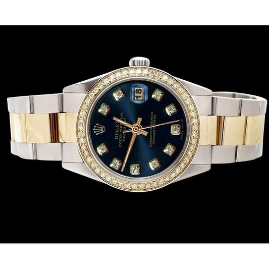 Perpetual Blau Diamant Zifferblatt Lünette Datejust Uhr Edelstahl & Gold Rolex SCHNELLES EINSTELLEN
