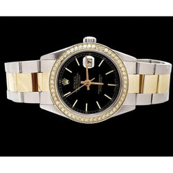 Perpetual Date Just Betrachten Rolex Edelstahl & Gold Schwarz Stick-Zifferblatt SCHNELLES EINSTELLEN